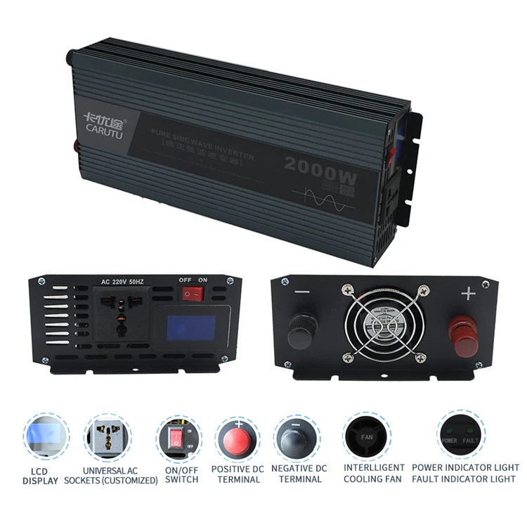  2kw 24vdc 48vdc 110vac 220vac питания Преобразователь частоты постоянного тока в переменный ток 2000w солнечный инвертор немодулированного синусоидального