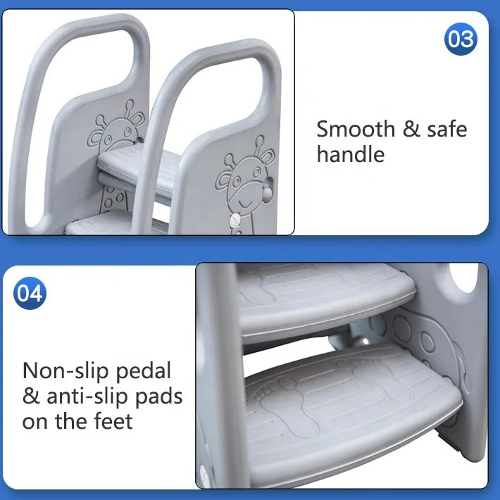 Toddler Toilet Training Step Stool Chair Kids 3 Step Standing Tower Plastic Learning Helper Stool for Kitchen