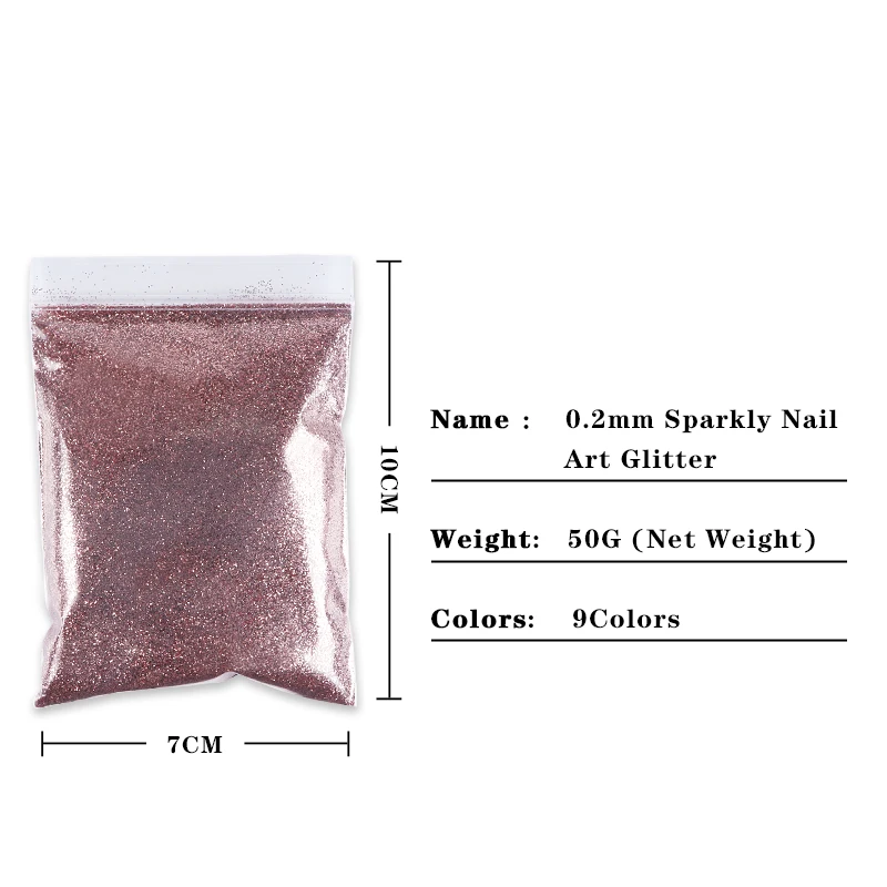 50g Nail Glitter Powder Dazzling Manicure Sprinkles Pigment Design Nails Accessories Professional Supplies 0.2mm Dust Decoration