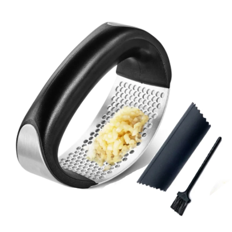 304 Stainless Steel Manual Garlic Press Curved Garlic Grinding Slicer Chopper Multi-function Cooking Gadgets Knoflookpers tools