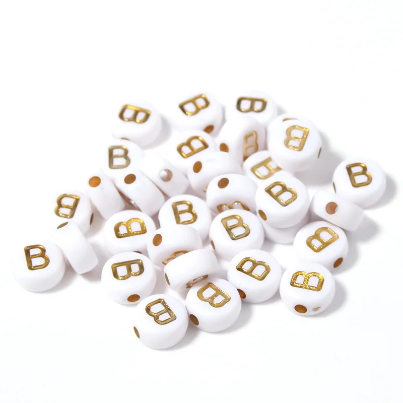 100pcs/pack Acrylic oblate letter beads White gold single for jewelry