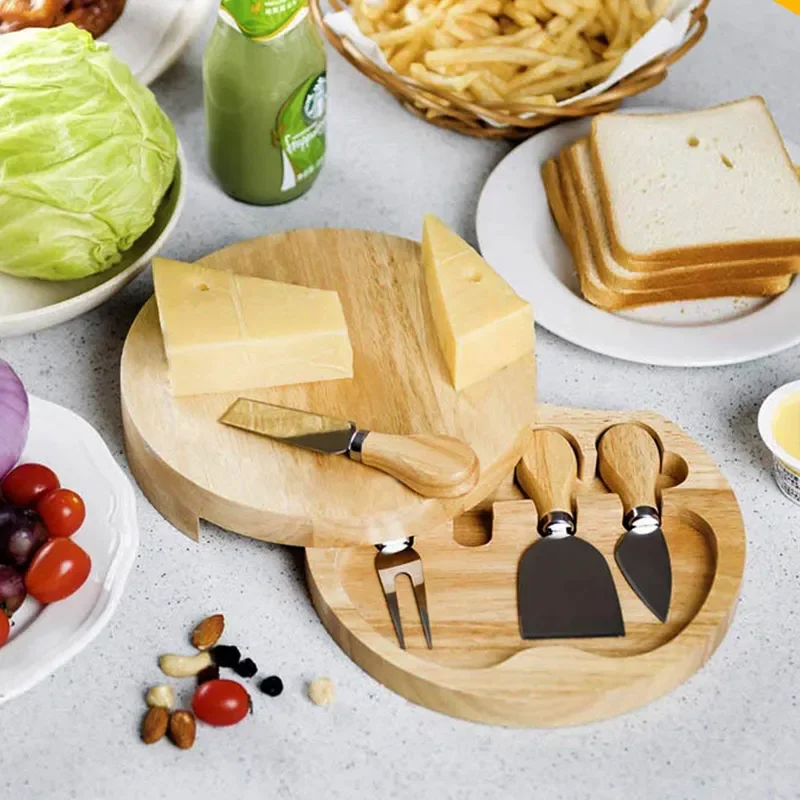 Набор для сыра и ножей бамбуковых круглых гастрономов поднос разделочная доска включает 4 ножа