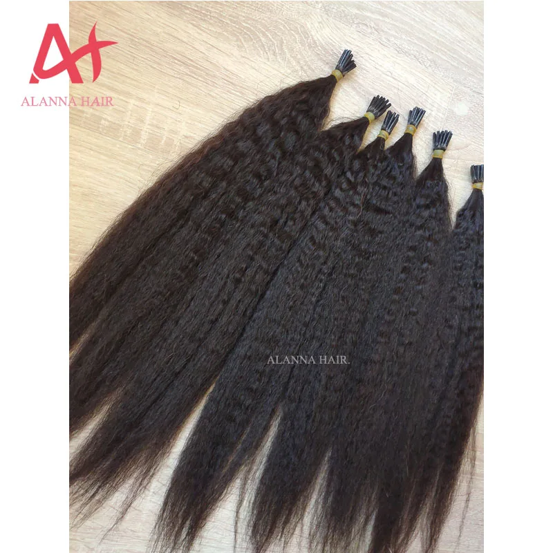 New Arrival 100% Kinky Straight I Tip Hair 12A Grade Hot Selling Human Virgin Mongolian Kinky Straight I Tip Hair Extensions
