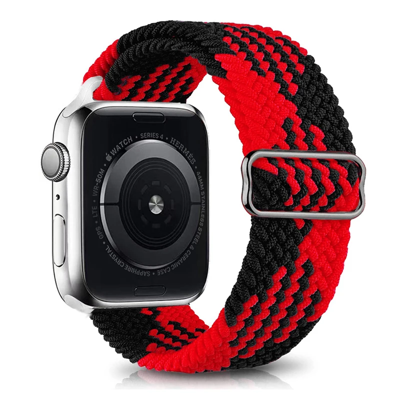 Ремешок нейлоновый для часов регулируемый эластичный браслет Apple Watch Series 6 5 4 3 2 1 38 40 42 44