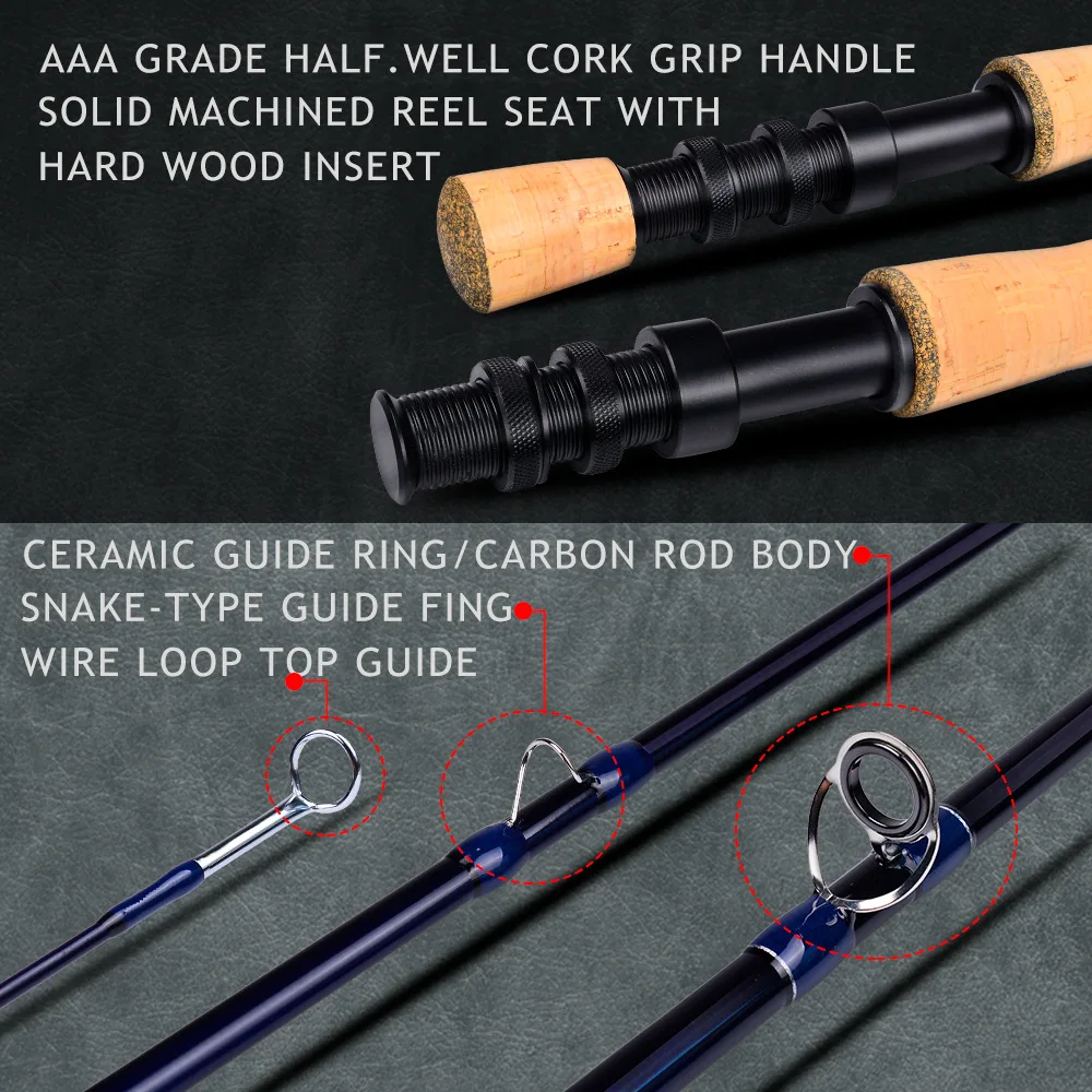 NewBility Portable 9 ft 6 wt 8 wt High Carbon Fishing Rod 2.7m 4 Sections Fly Fishing Rod For Green Hand