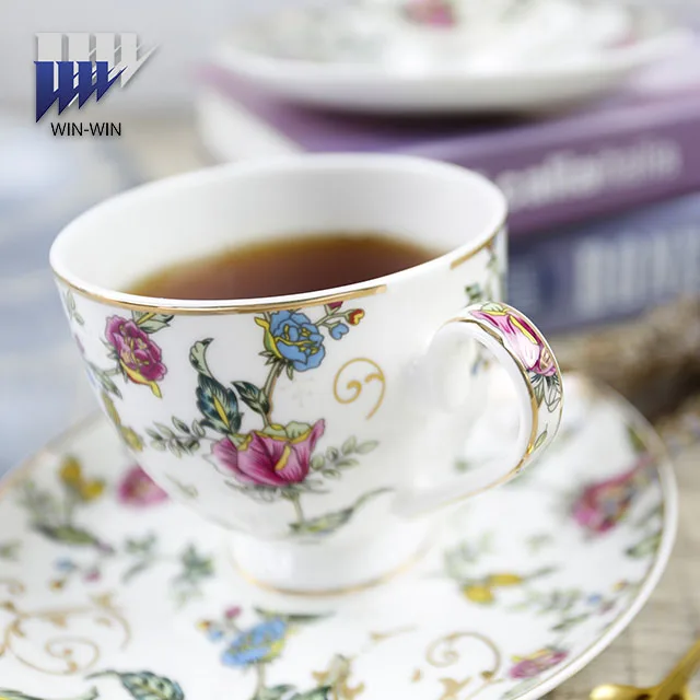 European nordic eco-friendly fine bone china tea set 15 pieces ceramic tea cup set for luxury flower design