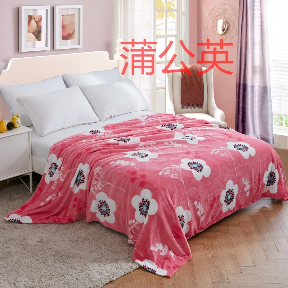 wholesale soft warm coral flannel fleece double size bed blanket print