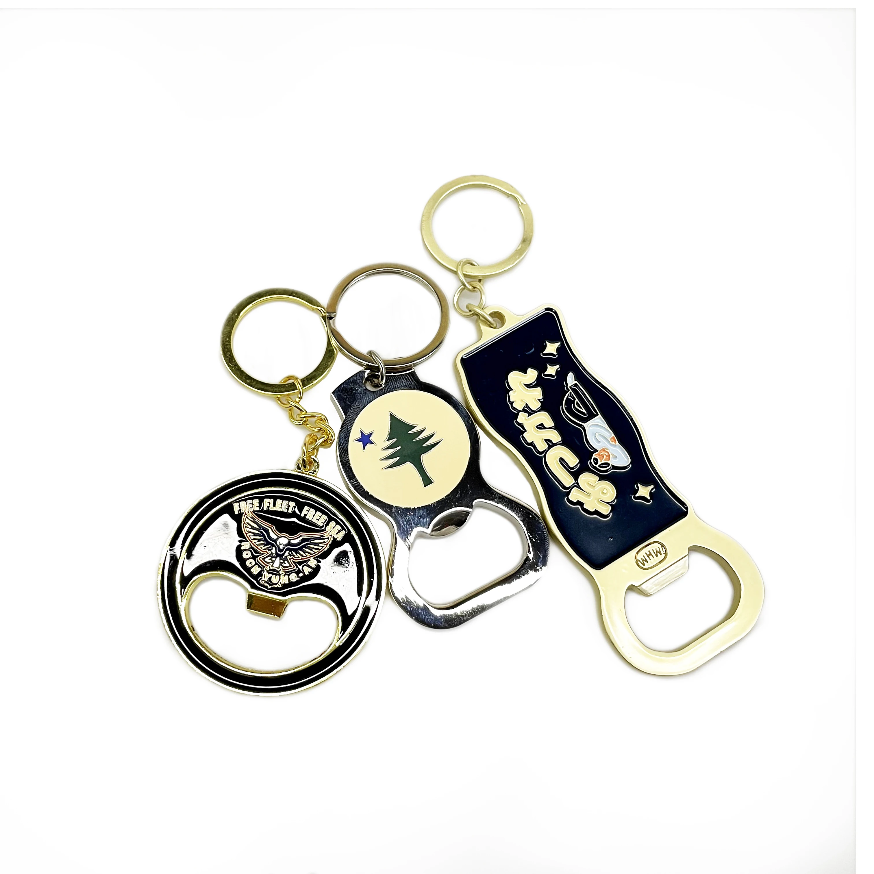 Printed Metal Coin Decoration Key Chain Epoxy Hologram Cart Beer Bottle Opener Keychain