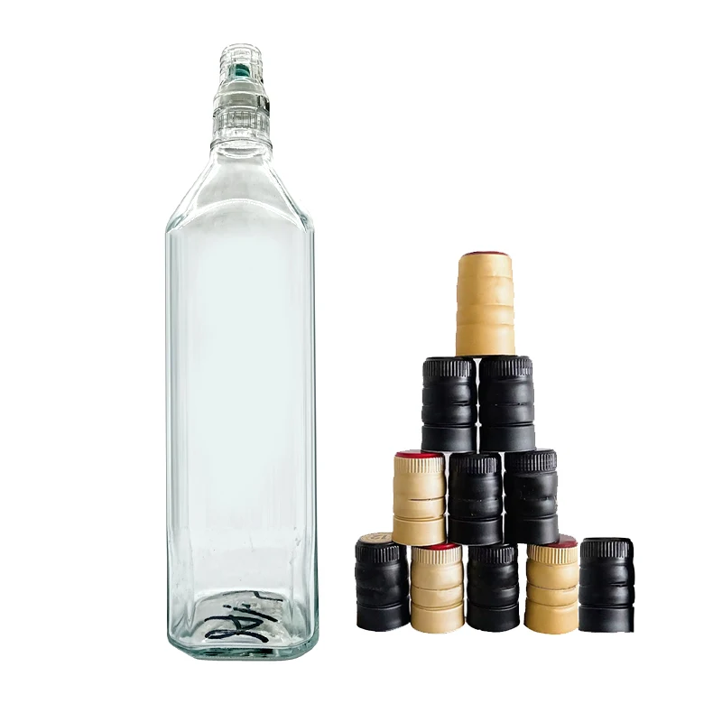 Empty Flint 200ml 375ml 500ml 750ml 1000ml  Liquor alcohol whiskey glass bottle with Cork Lids Packaging