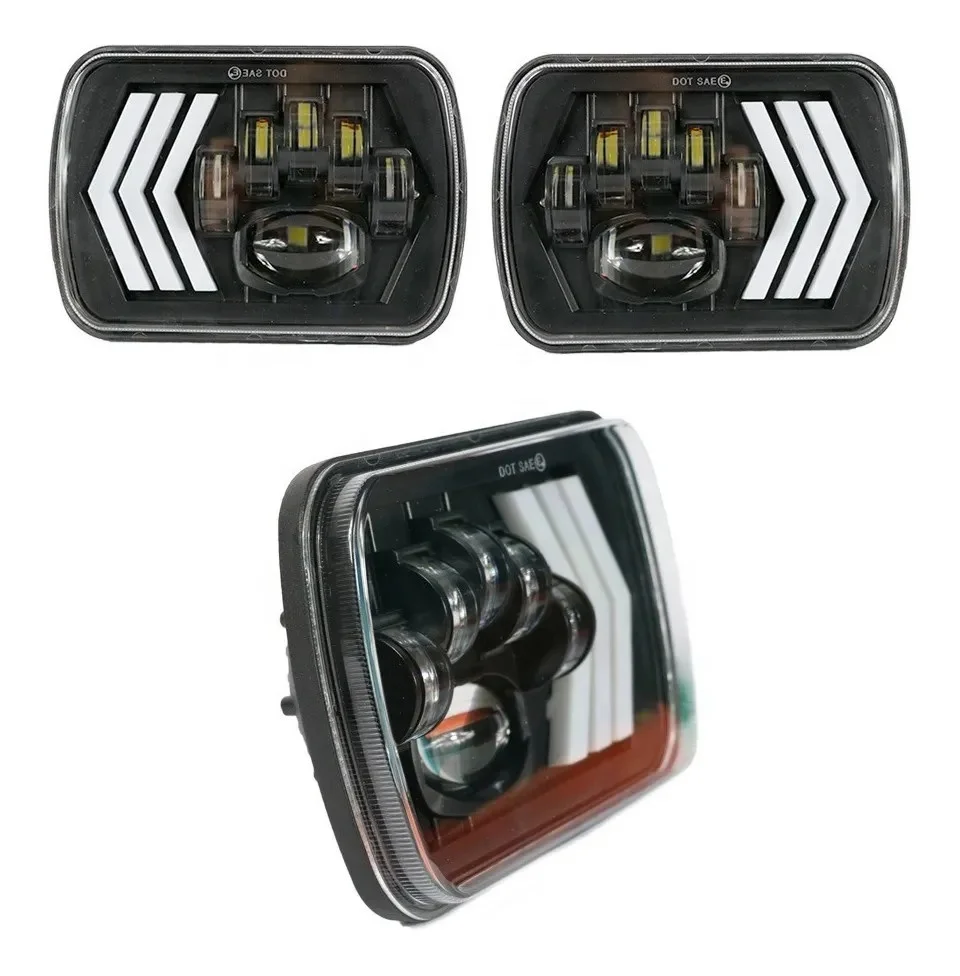 Par Faros 7x6 5x7 Jeeps Lupa Drl Blanco Ambar Flechas 4x4 55w