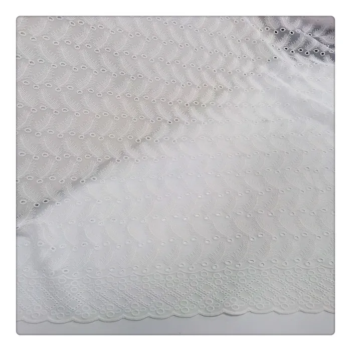 China textile cloth white embroidered swiss voile eyelet 100% cotton embroidery fabric for women dress