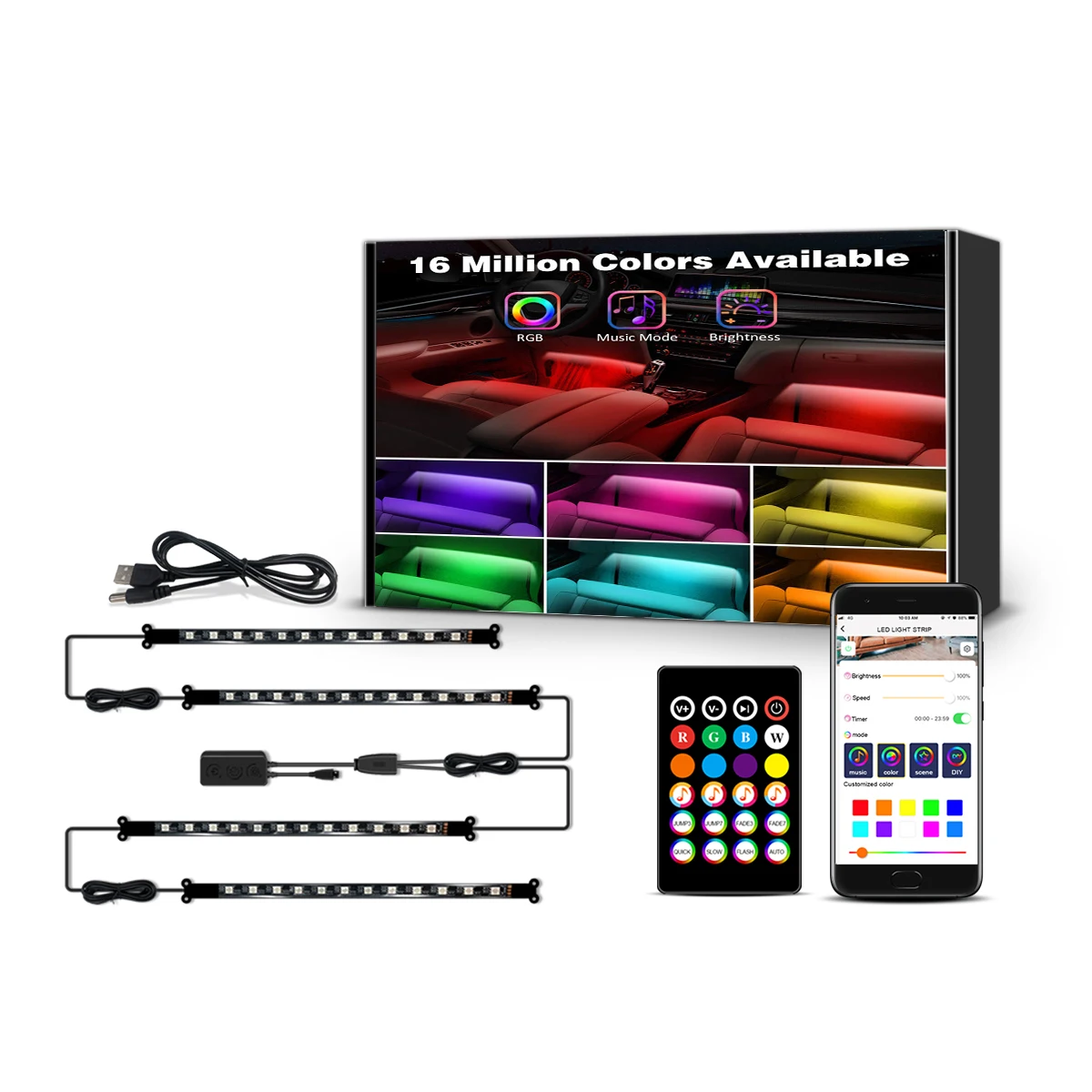 New Car Special LED Atmosphere Light Strip APP Remote Control Wireless Colorful RGB Light Strip