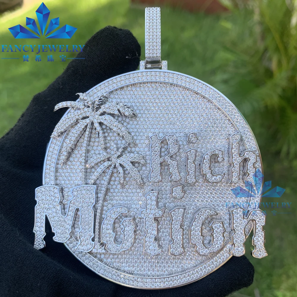 Factory Customized Silver Hip Hop Pendant with VVS Moissanite Diamonds 3D Coconut Tree Iced Jewelry for Men Certificate Type GRA
