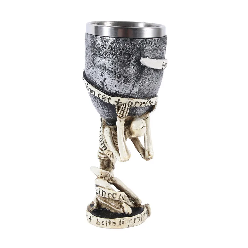 Halloween Party Cups Unique Wine Glass Double Wall Stainless Steel Spooky Skeleton Wine Resin Goblet