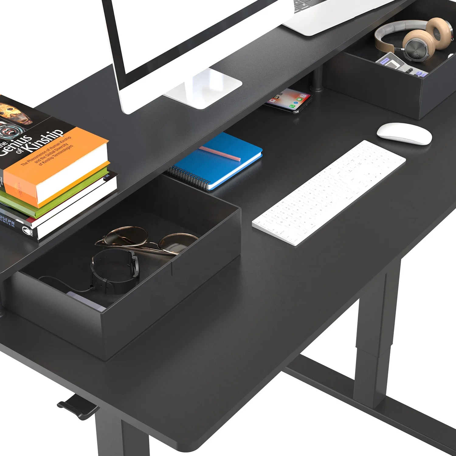 V-mounts adjustable wooden desk for commercial use with Desktop double drawers and threading hole VM-JSD5-01-2P-S