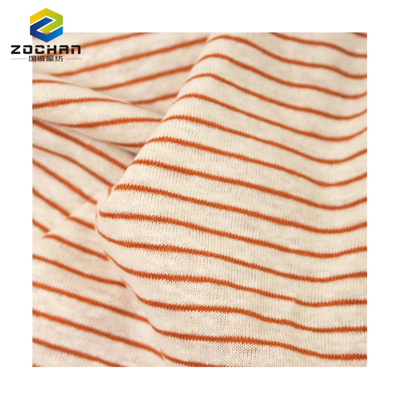 Stripe knitted Beige*orange 55% linen 45% recycled polyester stripe jersey skin-friendly fabric for t shirt