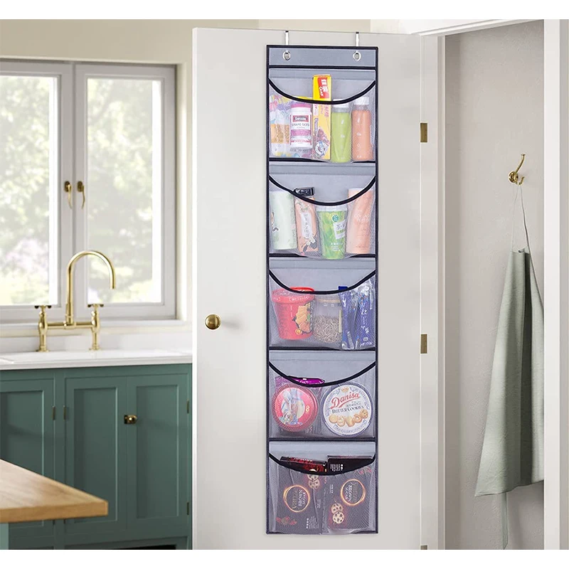 Wardrobe Bedroom Hanging Door Organizer for Toys Clothes Over The Door Organizer Storage with 5 Mesh Pockets and 2 Hooks