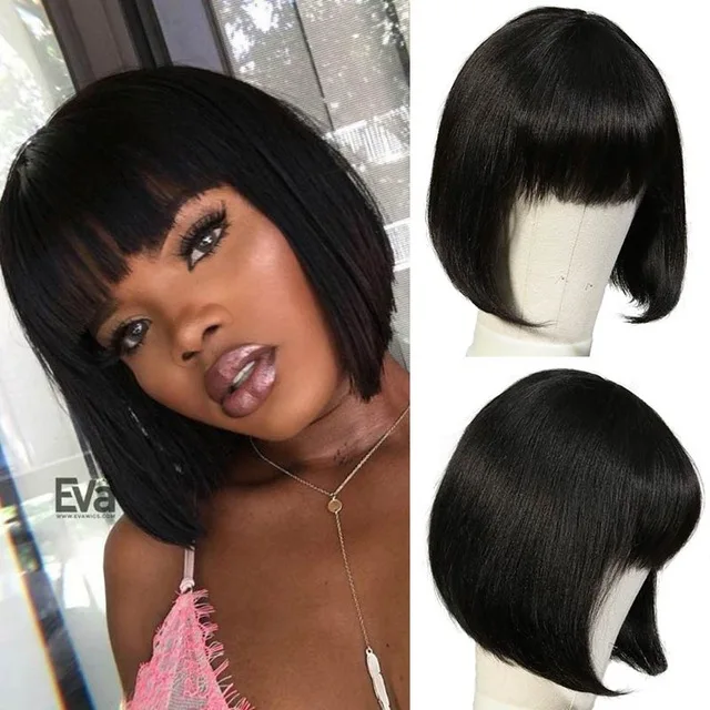 Ombre Color Short Bob Wigs With Bangs Brazilian Remy Hair Straight Human Hair Wigs With Bangs For Black Women Human Hair Wigs