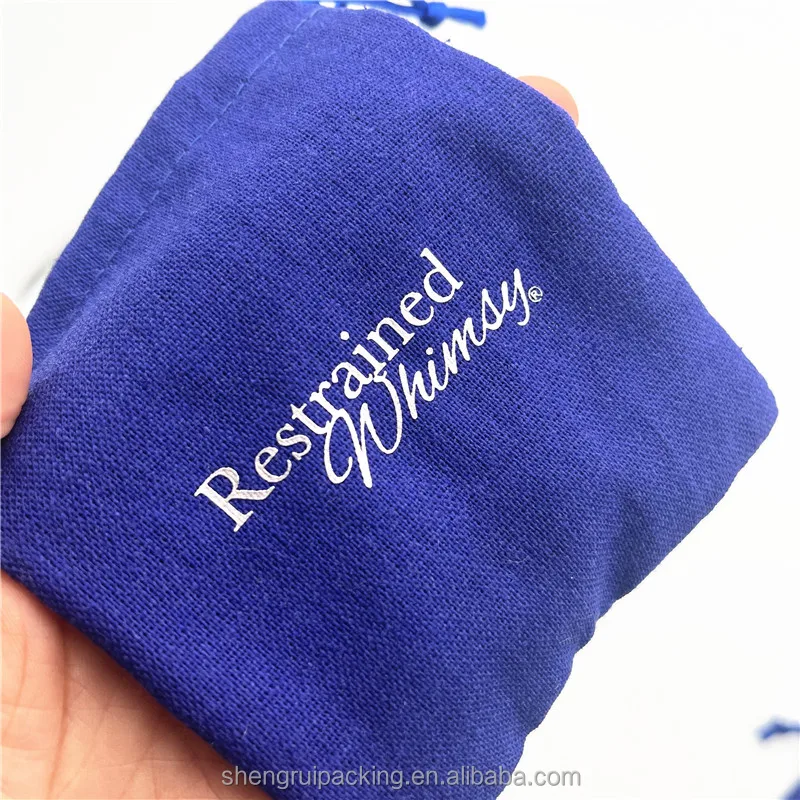 Silver Stamped Logo Soft Blue Cotton Linen Fashion Jewelry Pouch Reusable Linen Gift Packaging Bag For Metal Crafts