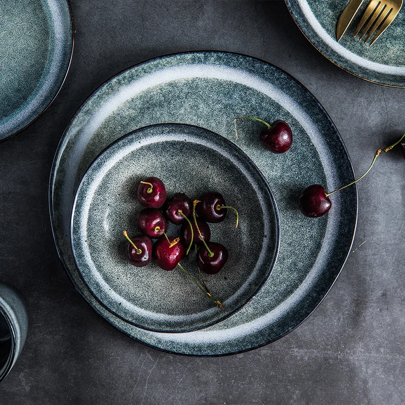 
Japan Style Active Blue Glaze Plates Ceramic Dinner Set dinnerware Porcelain Dessert Plate Steak Salad Snack Tableware 