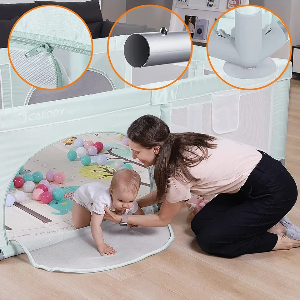 Indoor Outdoor Kids Activity Center Play Yard Anti-Slip Easy to Foldable Baby Travel Bed Base Sturdy Safety Playpen