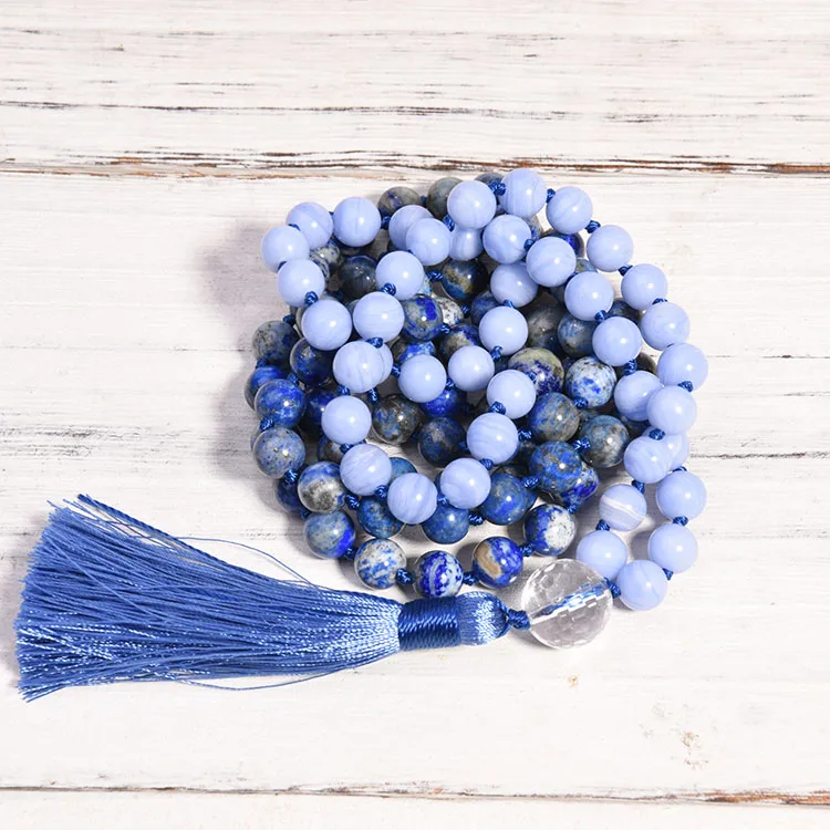 Natural 8MM Lava Stone Tiger Eye Bead Designs Necklace 108 Mala Bead Necklace Tassel Bangs Necklace