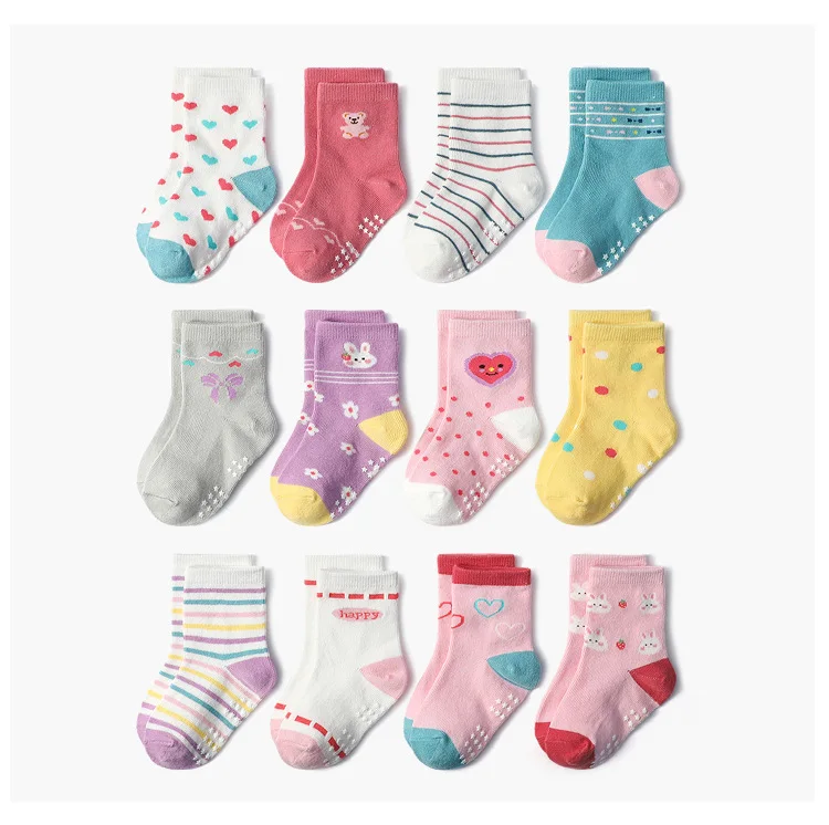Newborn Baby Boy Toddler Knitted Knee-High Kid Socks Cute Cartoon Animal Floor Grips Organic Cotton Anti-Slip Slipper Walk Socks