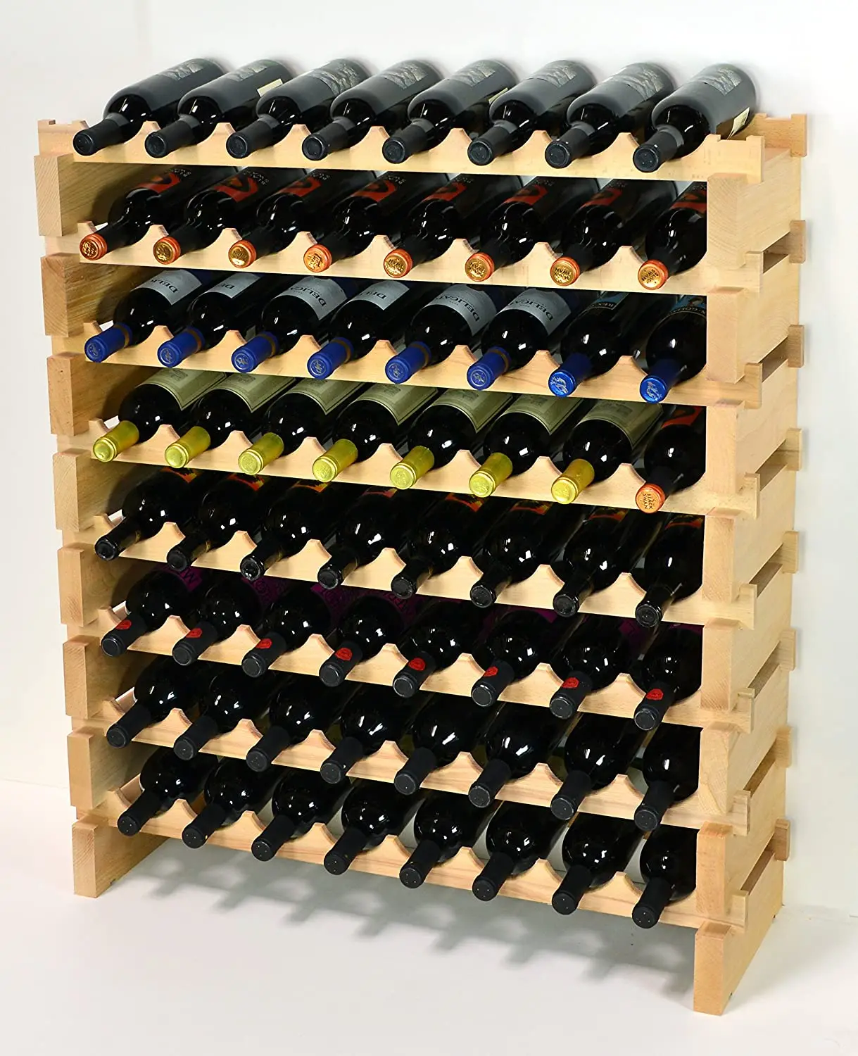 large capacity pine wood stackable wine display rack