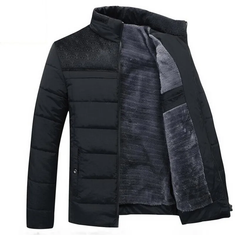 
Men Winter Jacket New Plus Cashmere Male Stand Collar Business Coat Keep Warm Thick Splice Cotton clothing 