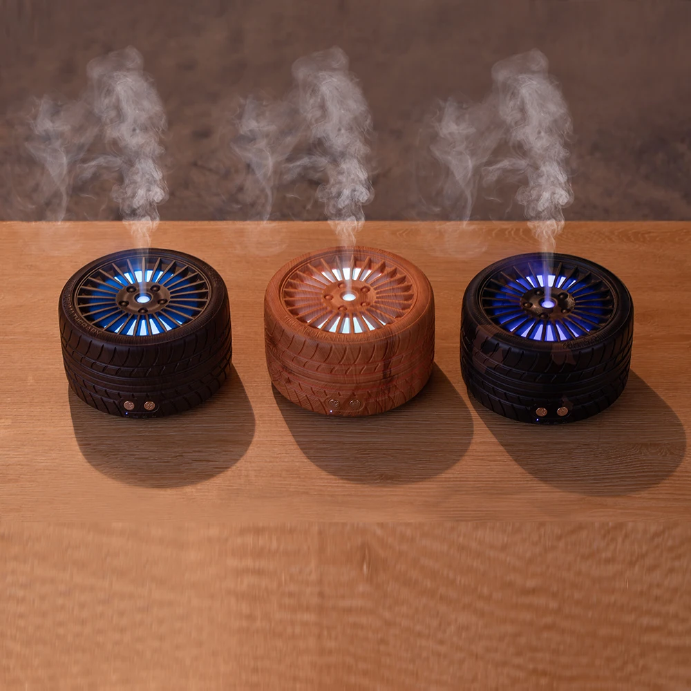 
Hot Sale Tyre Shaped 300ml Mini Ultrasonic Essential Oil Aroma Diffuser With Breathing Light For Bedroom 