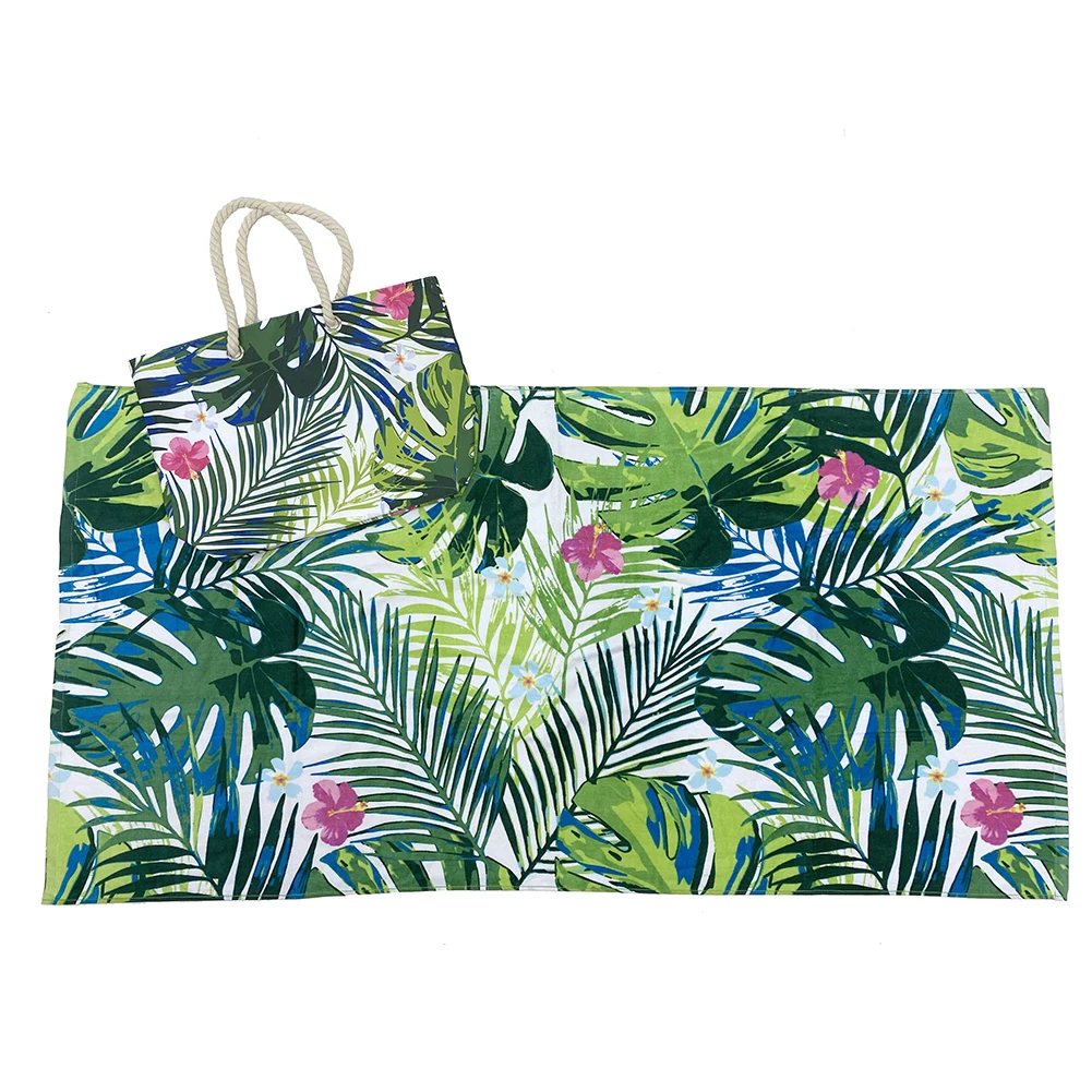 Customized Summer Outdoor Cotton Beach Towel + Tote bag Reactive Printed 100%Cotton Beach Towel Beach Towel and Bag
