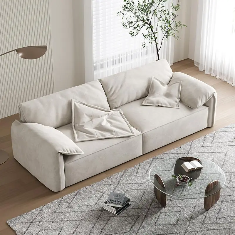 Italian Elephant Ears Leather Sofa Smart Retractable Multifunctional Straight Row Living Room Sofas