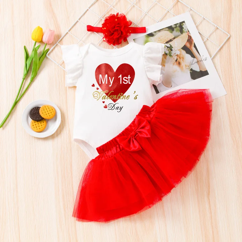 2023 new baby clothing small flying sleeve Hayi princess skirt suit 3-piece baby clothes