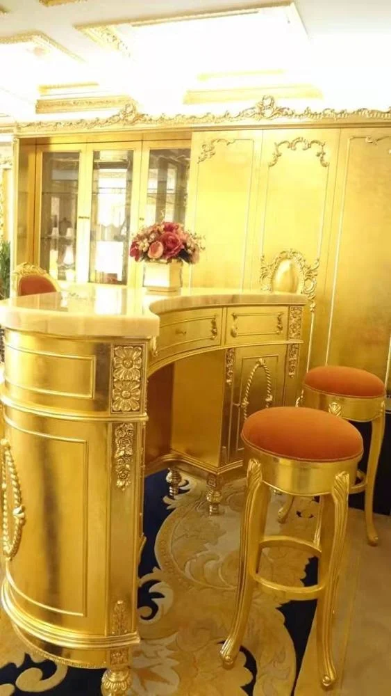 European classical luxury gold wooden bar table for hotel