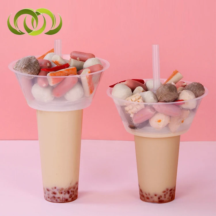 PP Take-out Drinking Cup Plastic Cola Cup With Lids And Straws Creative Popcorn Cup With Snack Bowl Holder