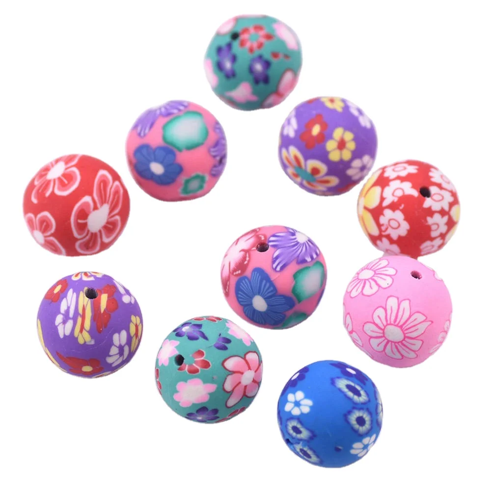 Random Mixed Flower Patterns Round Polymer Clay 6mm 8mm 10mm 12mm Loose Beads for Jewelry Making DIY Crafts