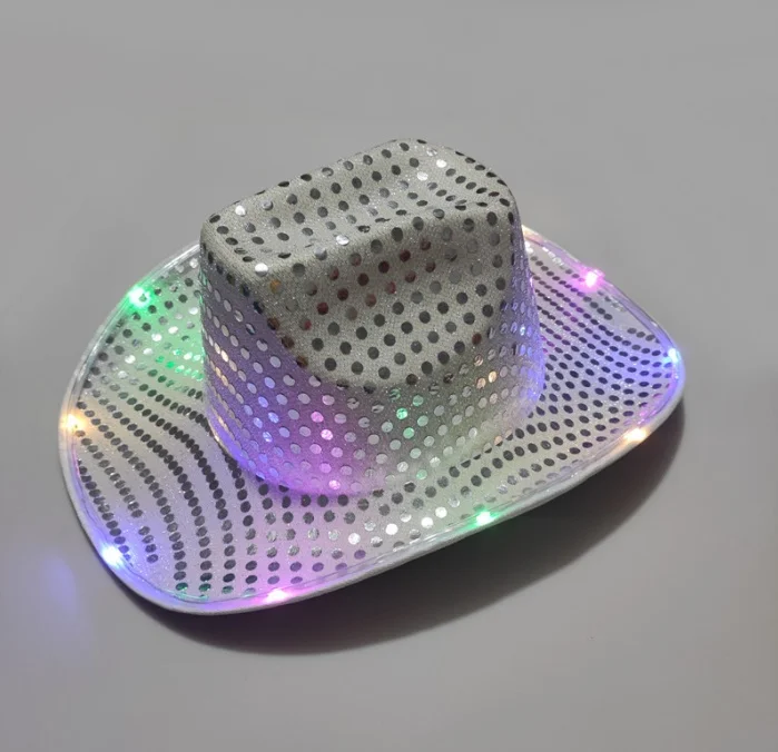 Colorful LED Flashing Light Up Hip Hop Jazz Hat Cowboy Hat With Sequins For Party Carnival Performance