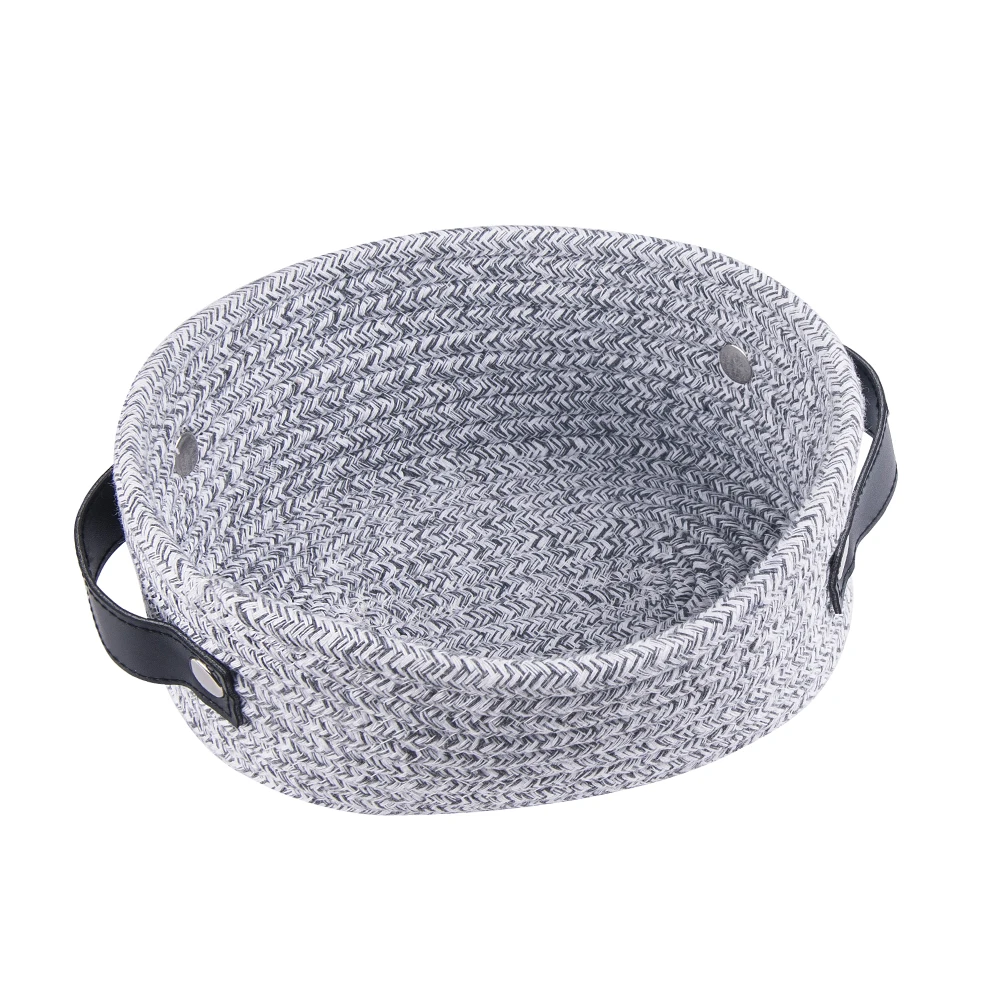 Amazon hot selling Custom bathroom livingroom ECO-Friendly desktop cotton linen woven rope storage basket with handles