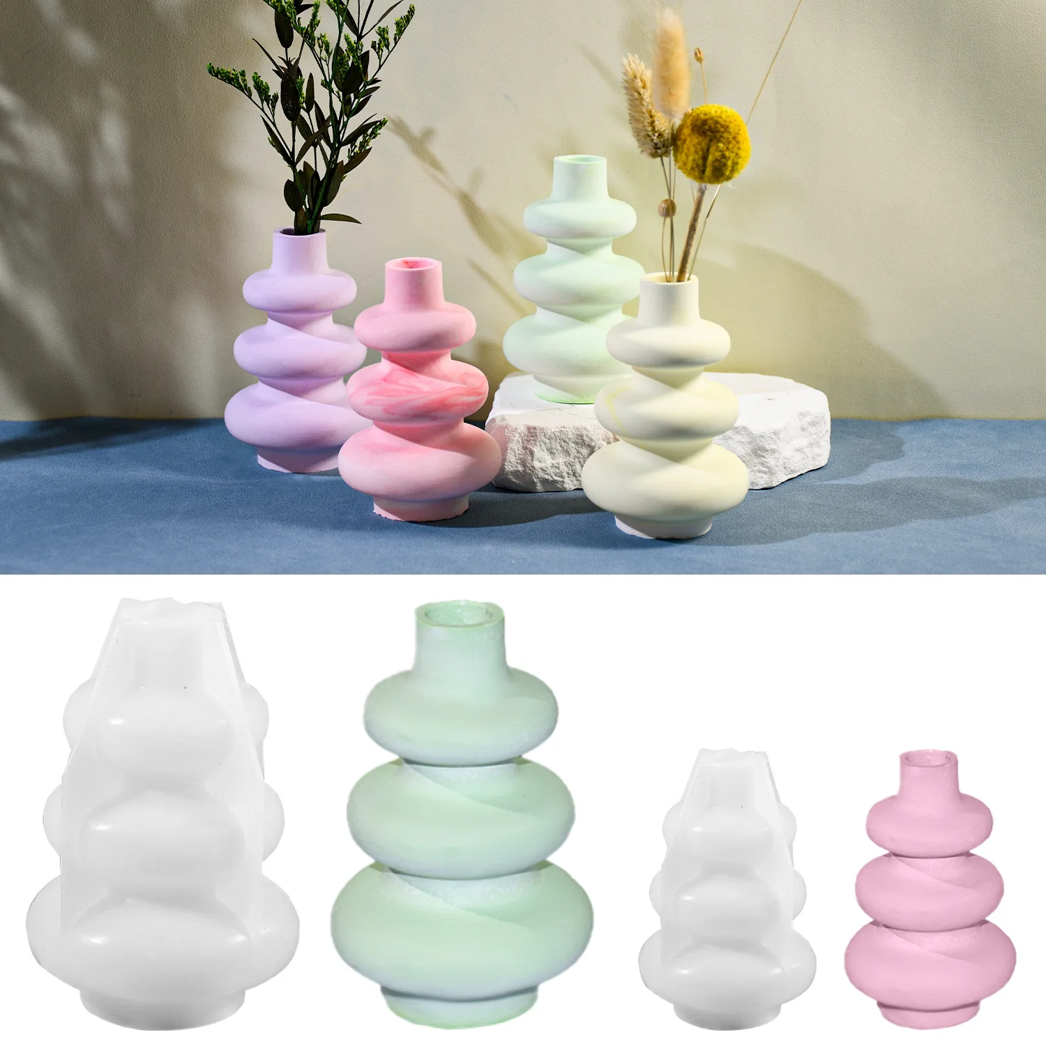 INTODIY Size Circle Vase Silicone Mold Home Decoration Ornament Decoration Vase Gypsum Flower Arrangement Container SiliconeMold