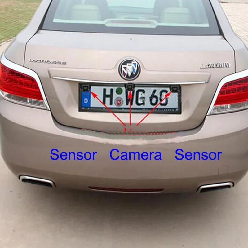 
European License Plate Parking Sensor 3 in 1 Car Rearview Camera with Two Probes And One Camera 