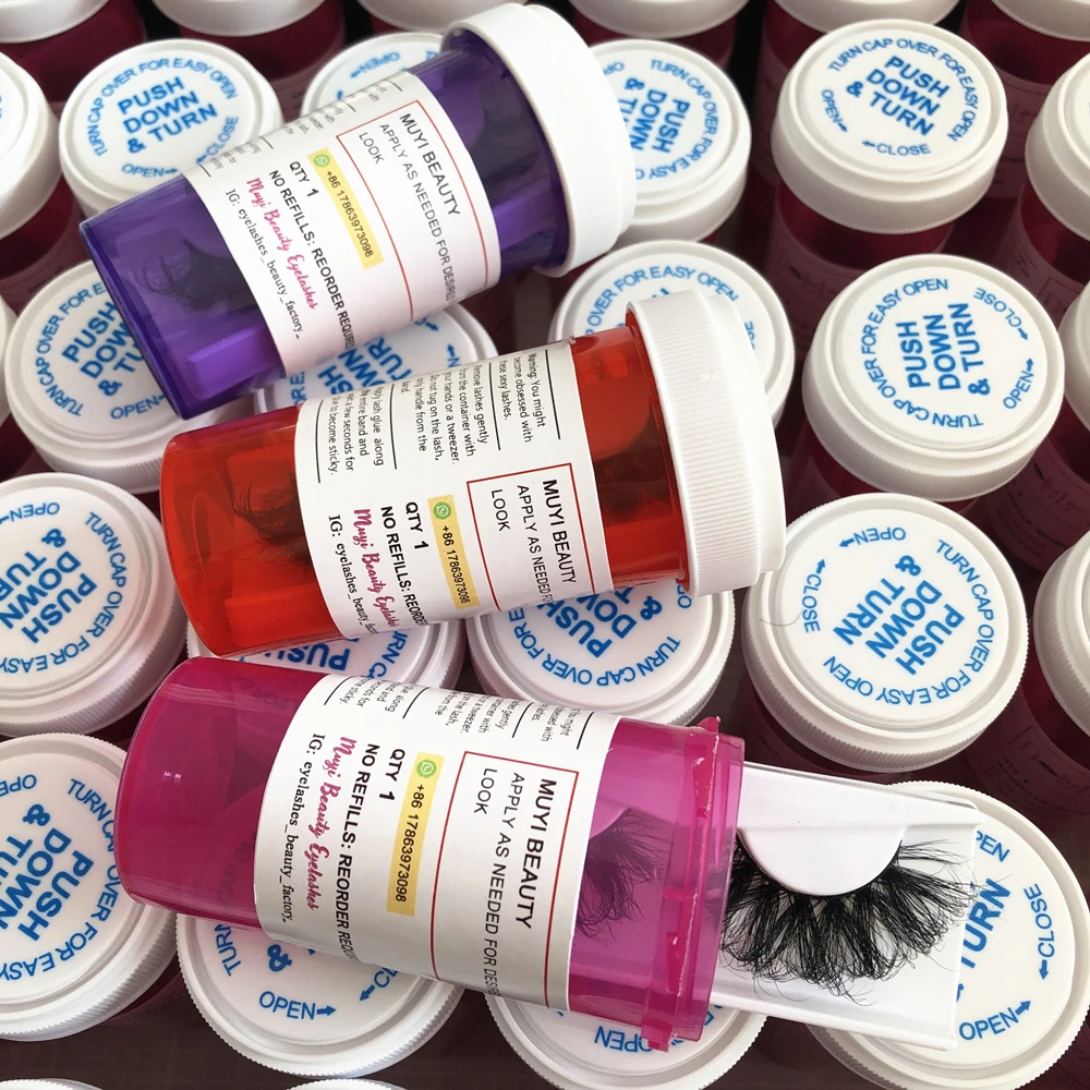 Vendor wholesale 25mm 3d mink eyelashes private label custom lash box container pill bottle eyelash