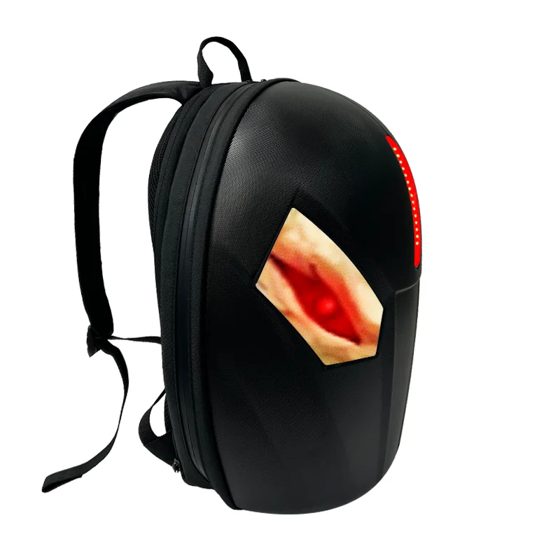 Safety Knight LED Motorcycle Backpack, Hard Case Riding Backpack DIY Motorbike Eye Animated Display Bag Waterproof LED Eye Bag