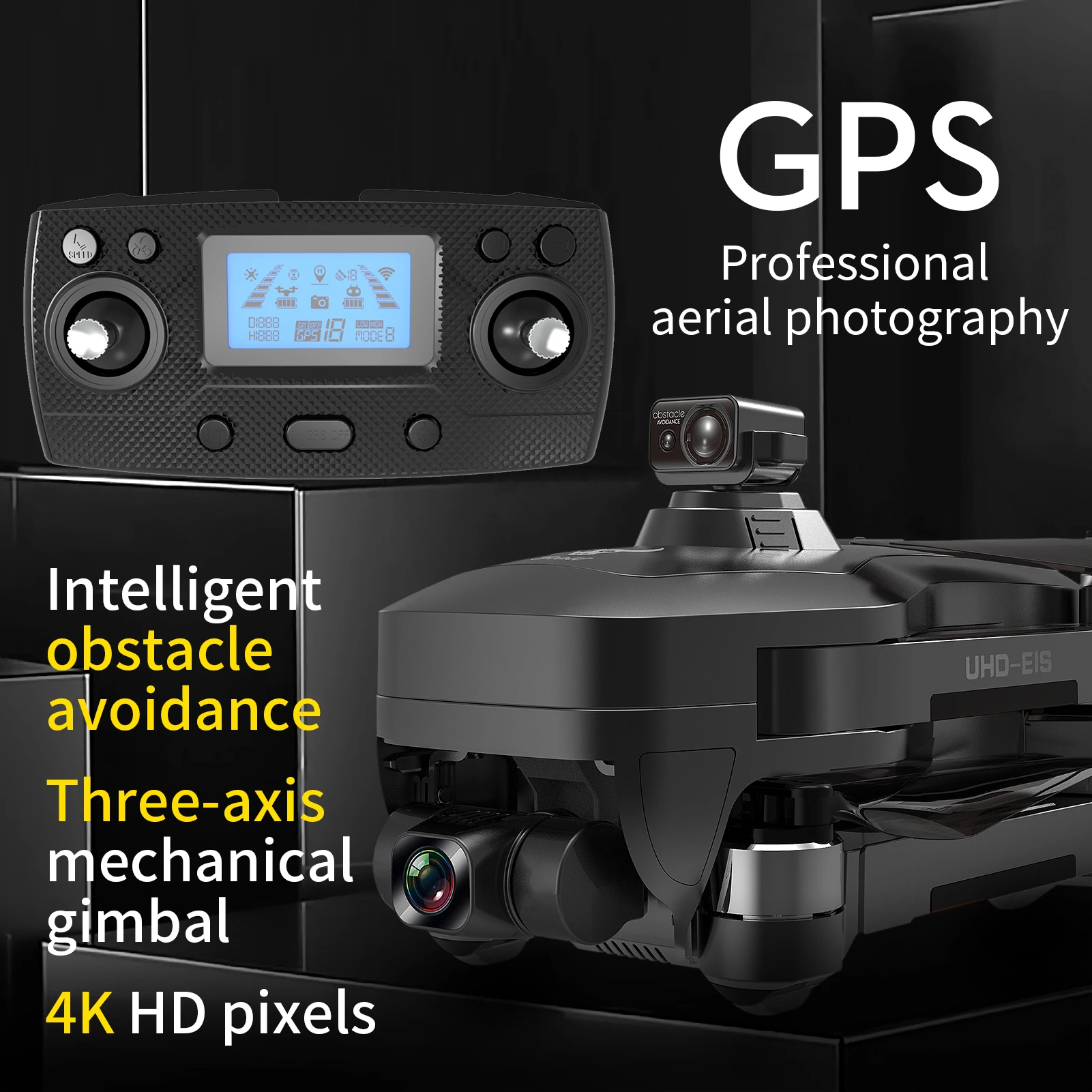 The large drone is connected to the mobile phone to operate the camera and video can be used for travel party selfies