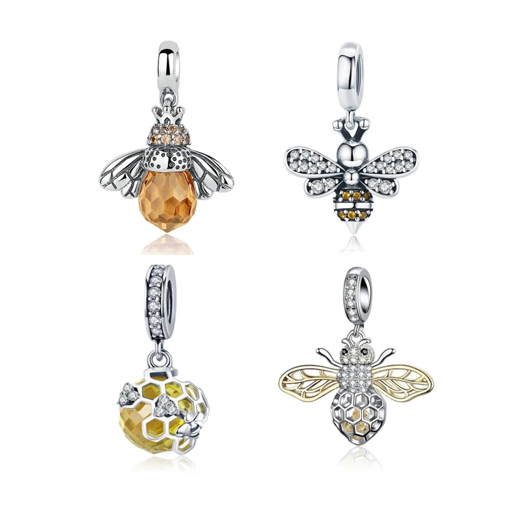 Qings Honeycomb Charms OEM/ODM Sterling Silver Yellow Zircon Bee Charm Pendant For Girls