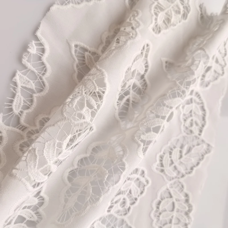 Factory 100% Digital Printing Polyester Leaves Laser Hole Embroidery Fabric For Women Wear