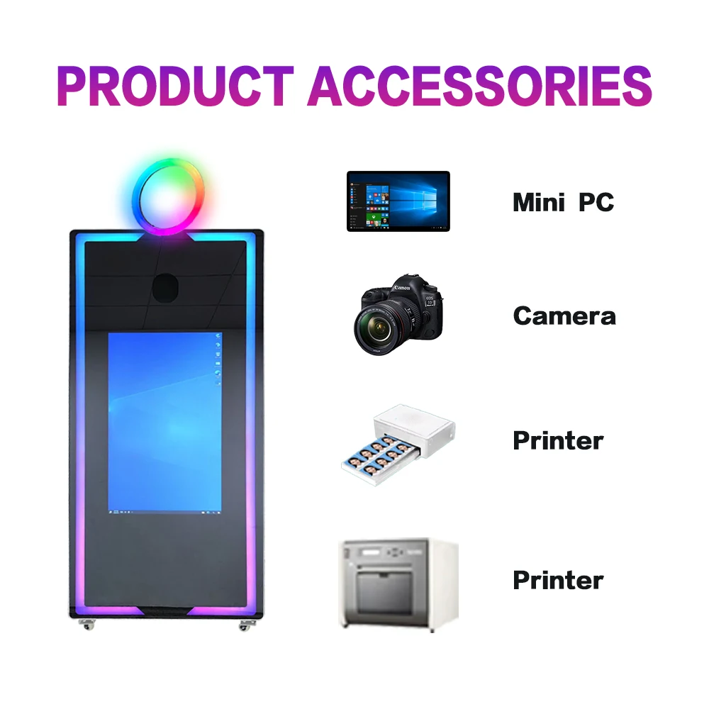2024 Newest design Selfie Station mirror photo booth digital  photo booth With Printer and Camera