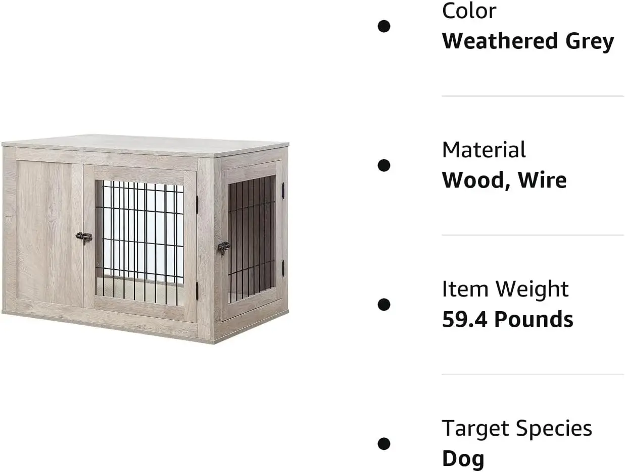 Weathered Grey Furniture Dog house Indoor Pet Kennel with Door Wood Pet House Dog Cage