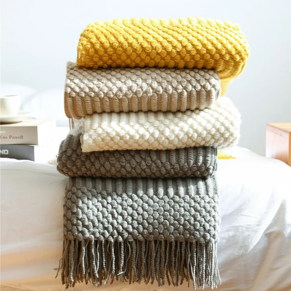 
2021 New Design Knitted Bubble Blanket Home Decoration Sofa Bedding Tassel Blanket Can Customized 