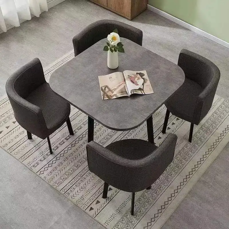 Modern cheap leather fabric metal dining table and chairs set 4 chairs for dining room sets 4 chairs
