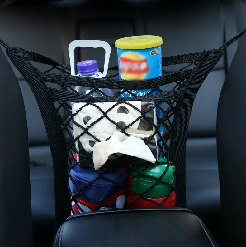 Three layer net pocket in the seat storage bag car mesh seat organizer network elastic storage holder pocket car net bag